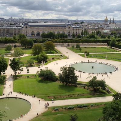 Air sight of Tuileries's Gardens, next to the Museum of the Louvre in Paris, France.