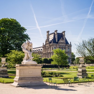 The Tuileries garden in Paris by a sunny morning.